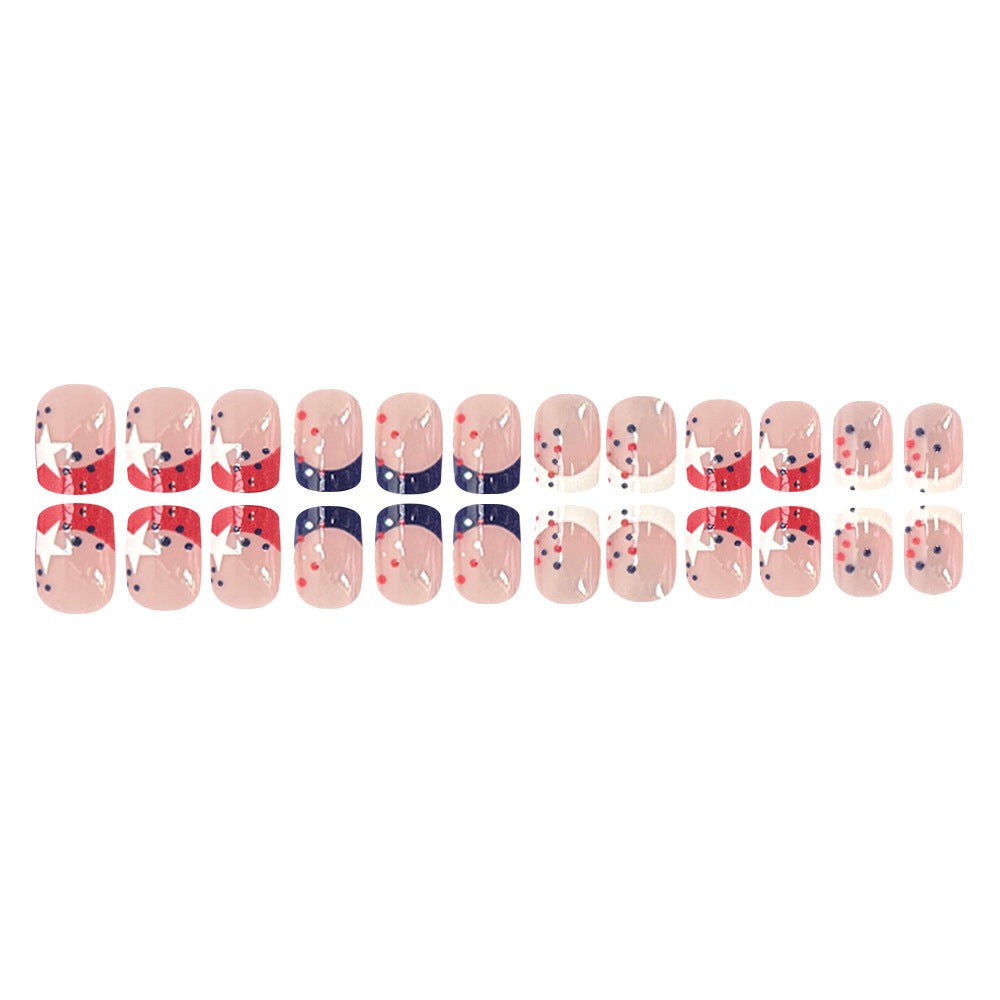 American Flag Polka Dot French Independence Day Square Nails