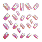 24pcs Long Rectangular Pink Aurora Nails
