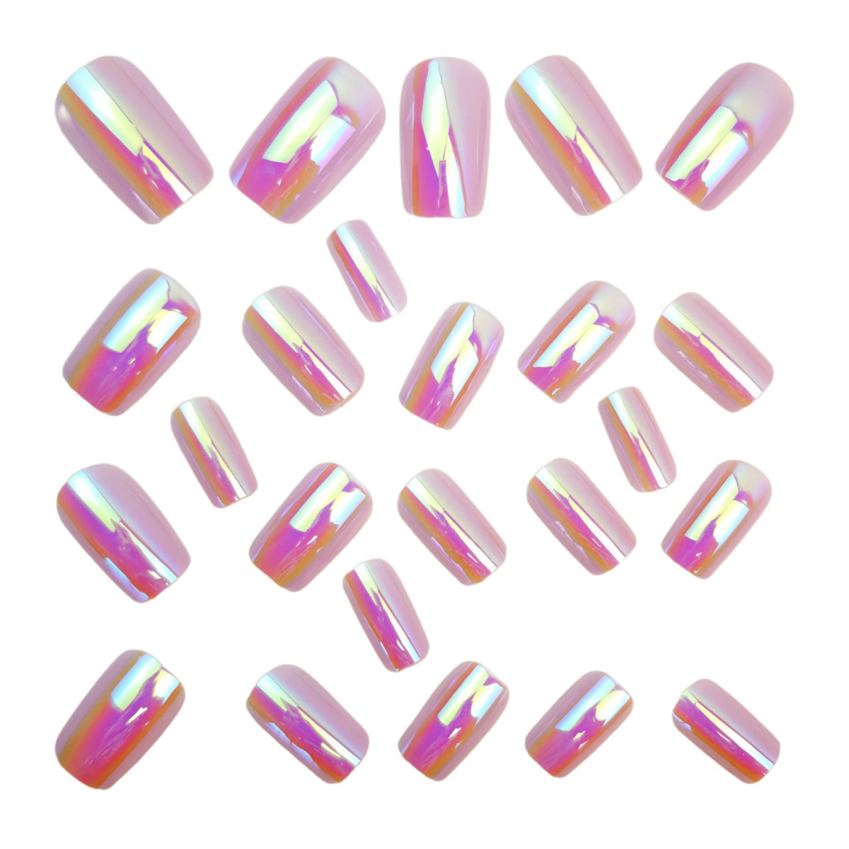 24pcs Long Rectangular Pink Aurora Nails