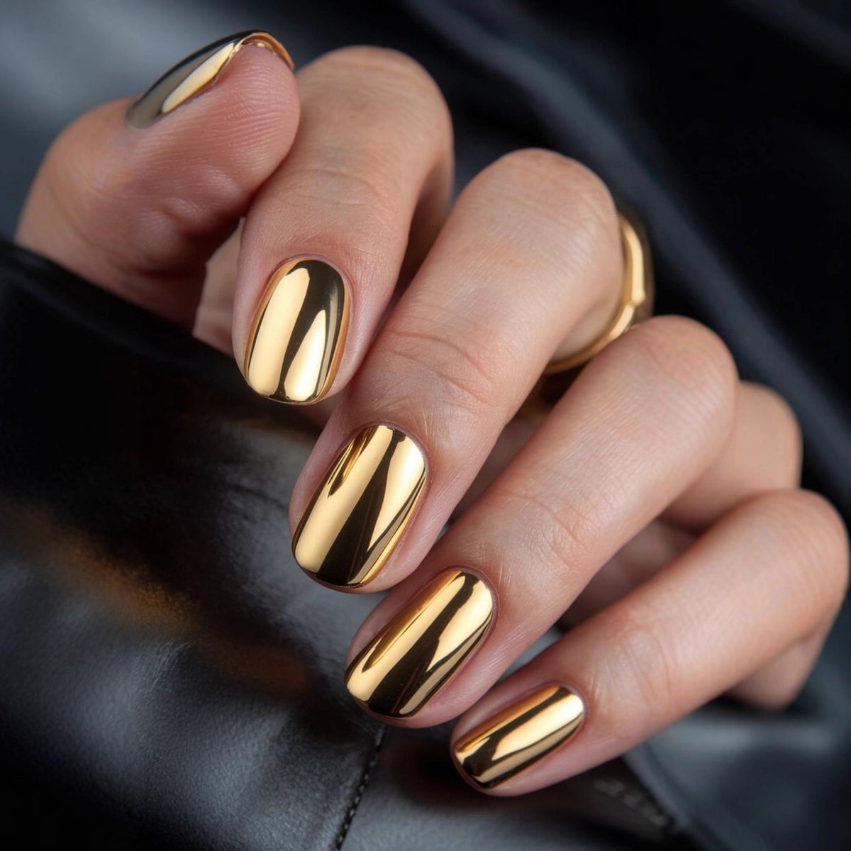 24 pcs Short Squoval shaped Nails in gold color