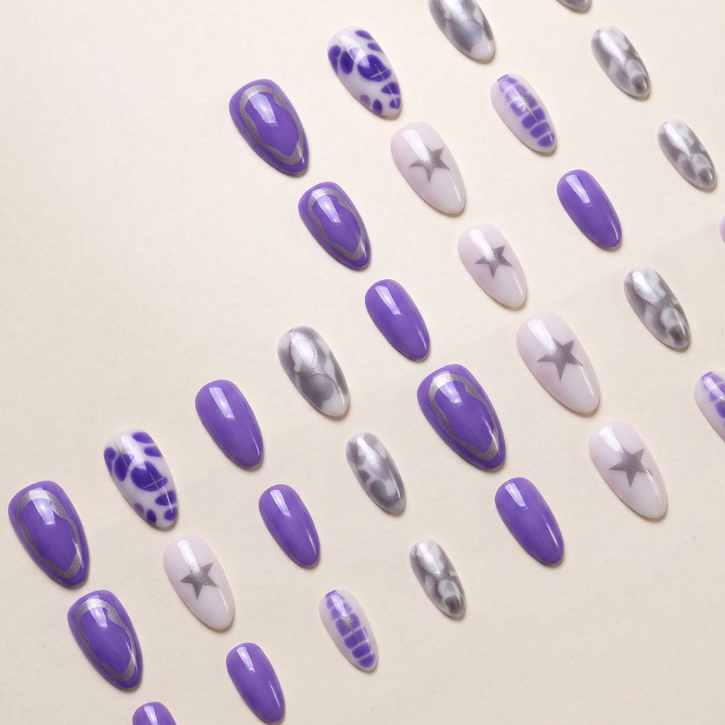 Purple Medium Almond Star nails