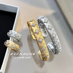 Two-color gold craftsmanship fabric finger ring, genuine gold electroplated earrings, necklace, bracelet, for women