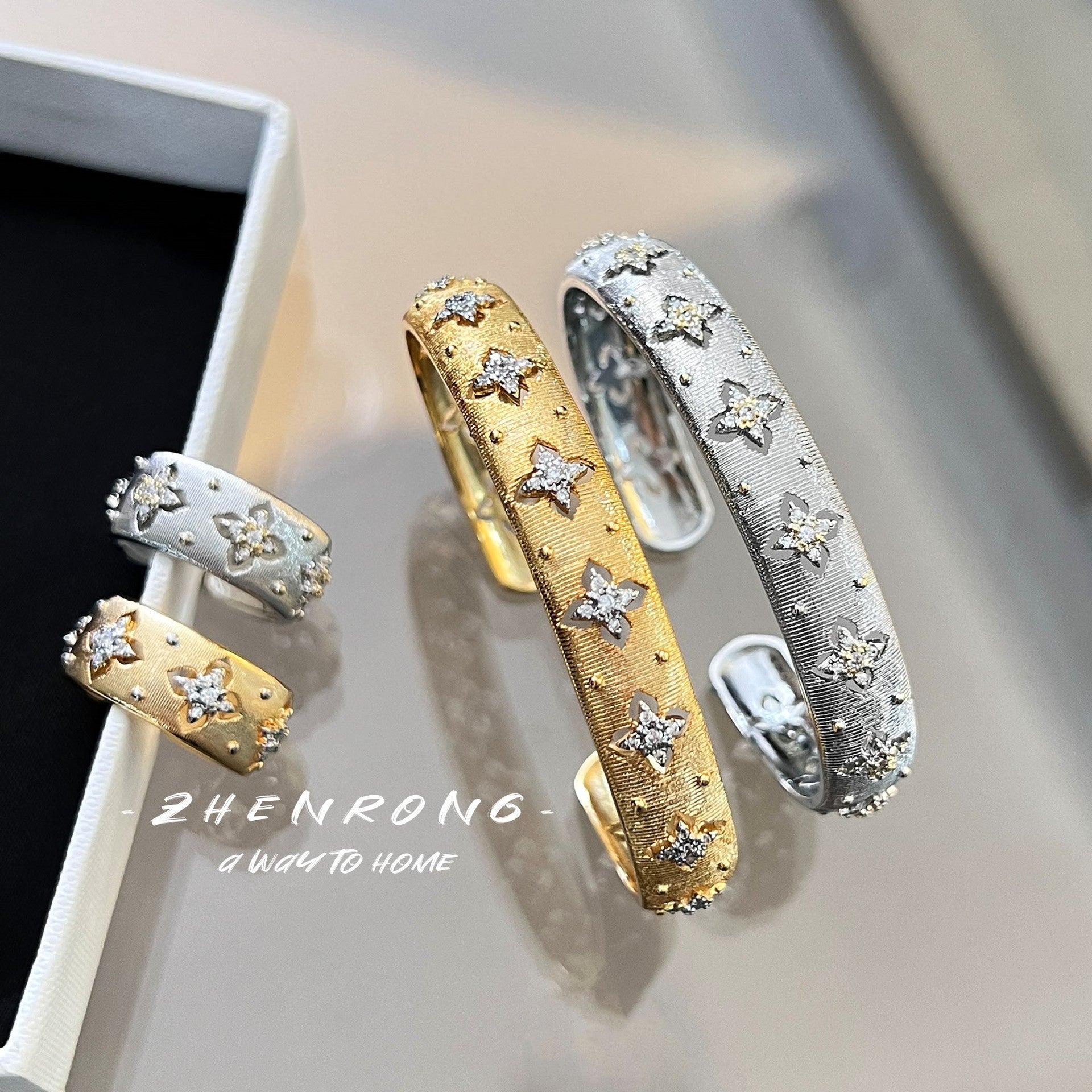 Two-color gold craftsmanship fabric finger ring, genuine gold electroplated earrings, necklace, bracelet, for women