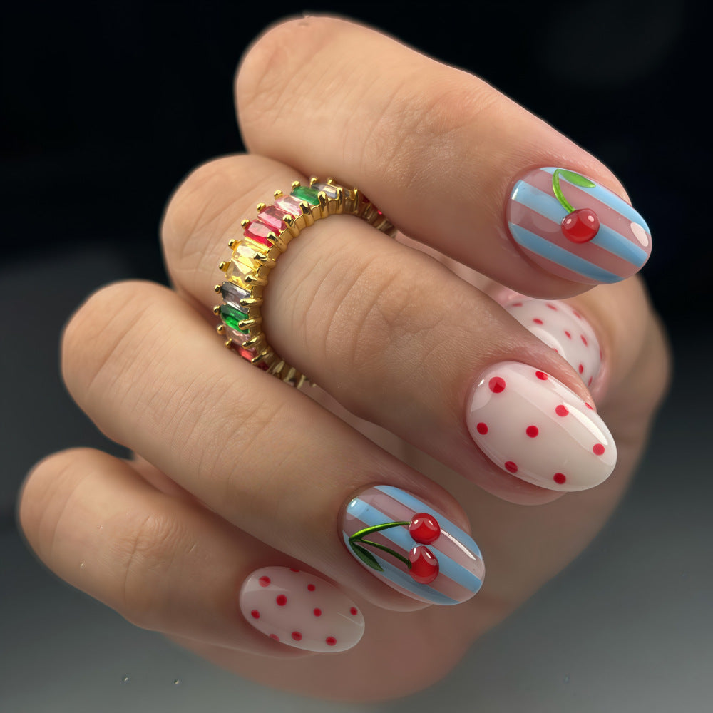 Pink and blue striped nails