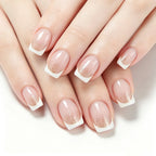 24 pcs Short Square Nude French Glitter nails