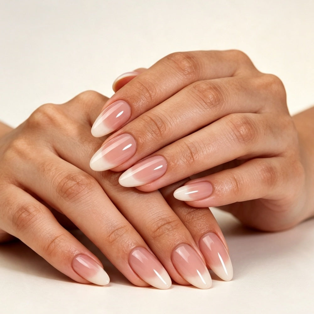 24pcs Medium Almond nude French nails