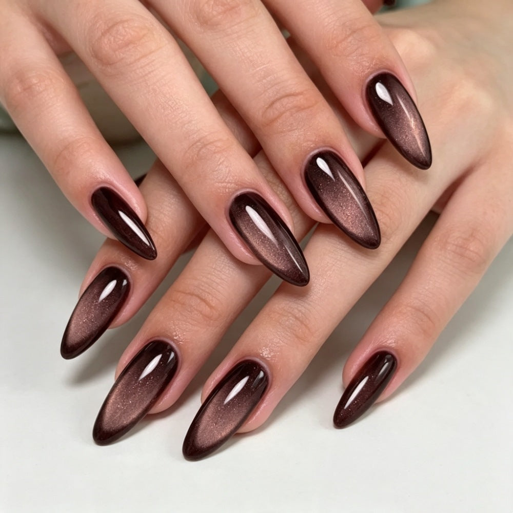 Brown Cat-eye Long nails Almond Nails
