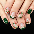 24pcs Short Square Snowflake Green French Christmas Nails