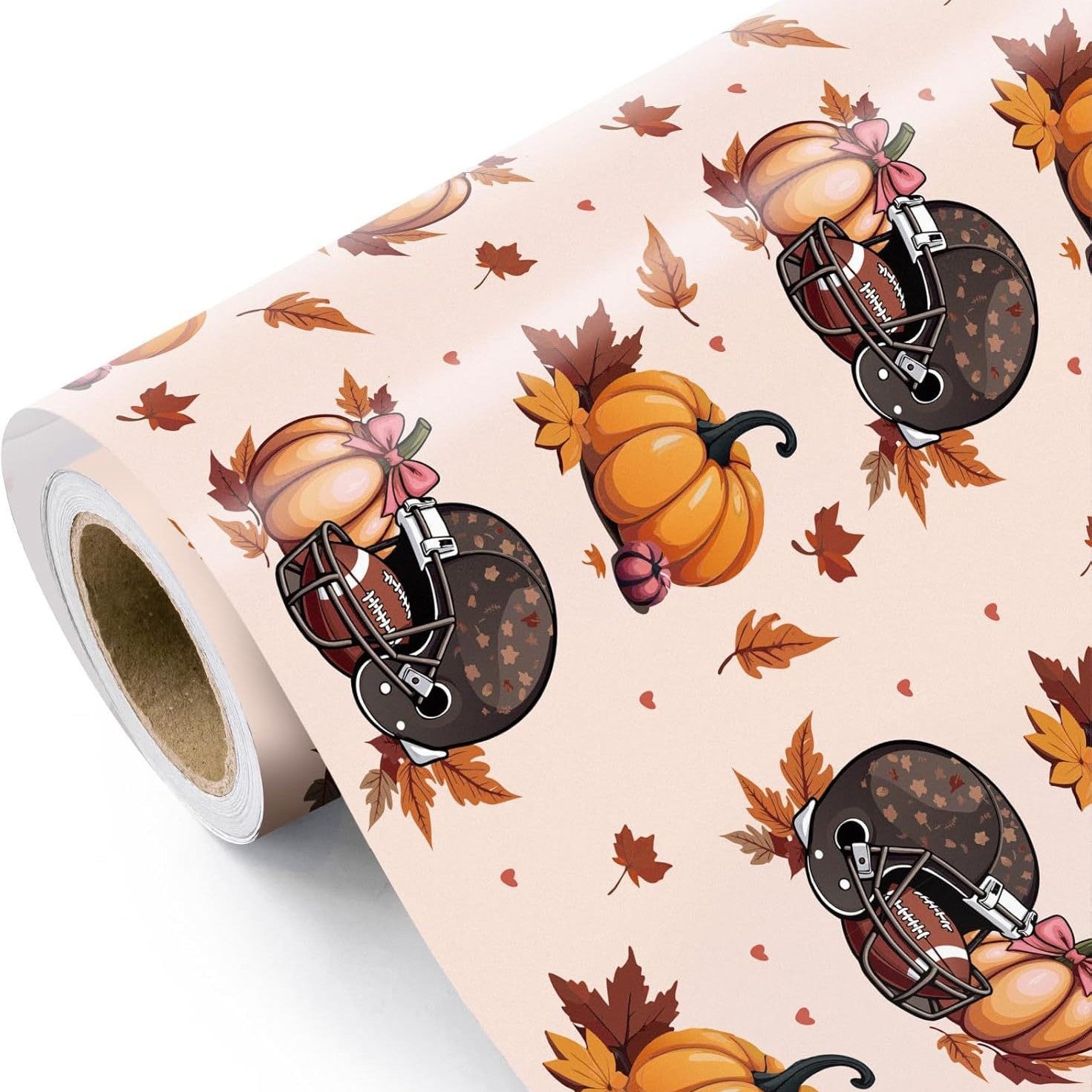 Glitter Foil Fall Pumpkin Wrapping Paper Roll Autumn Harvest Floral Pumpkin Gift Wrap for Thanksgiving