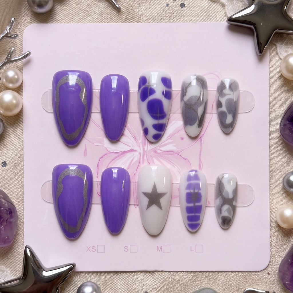 Purple Medium Almond Star nails