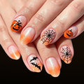 24pcs Short Oval Orange Ombre Glitter Pumpkin Halloween Nails