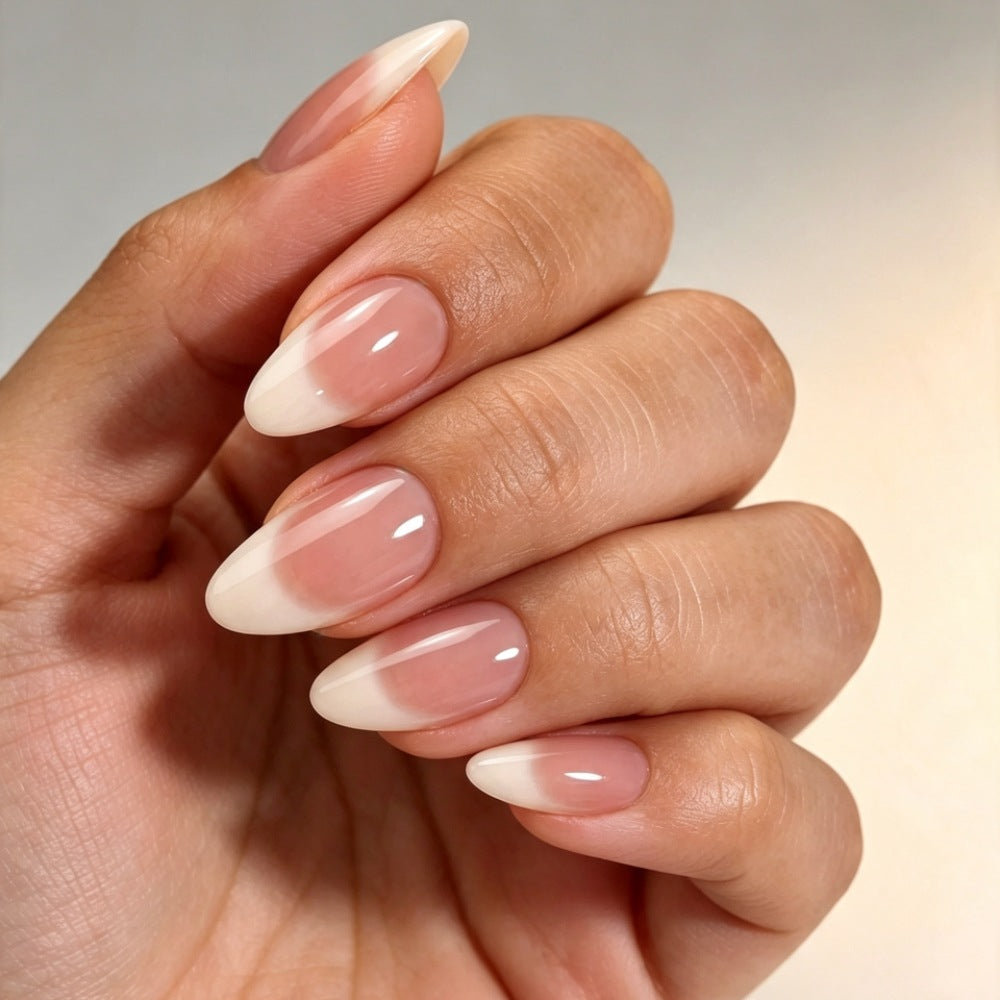 24pcs Medium Almond nude French nails