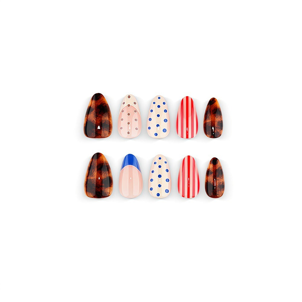Red and blue dotted nails