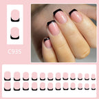 24pcs Short Square black lines French style nails