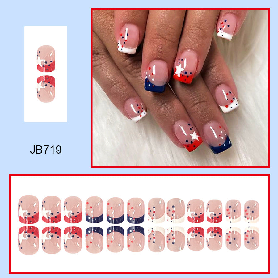 American Flag Polka Dot French Independence Day Square Nails