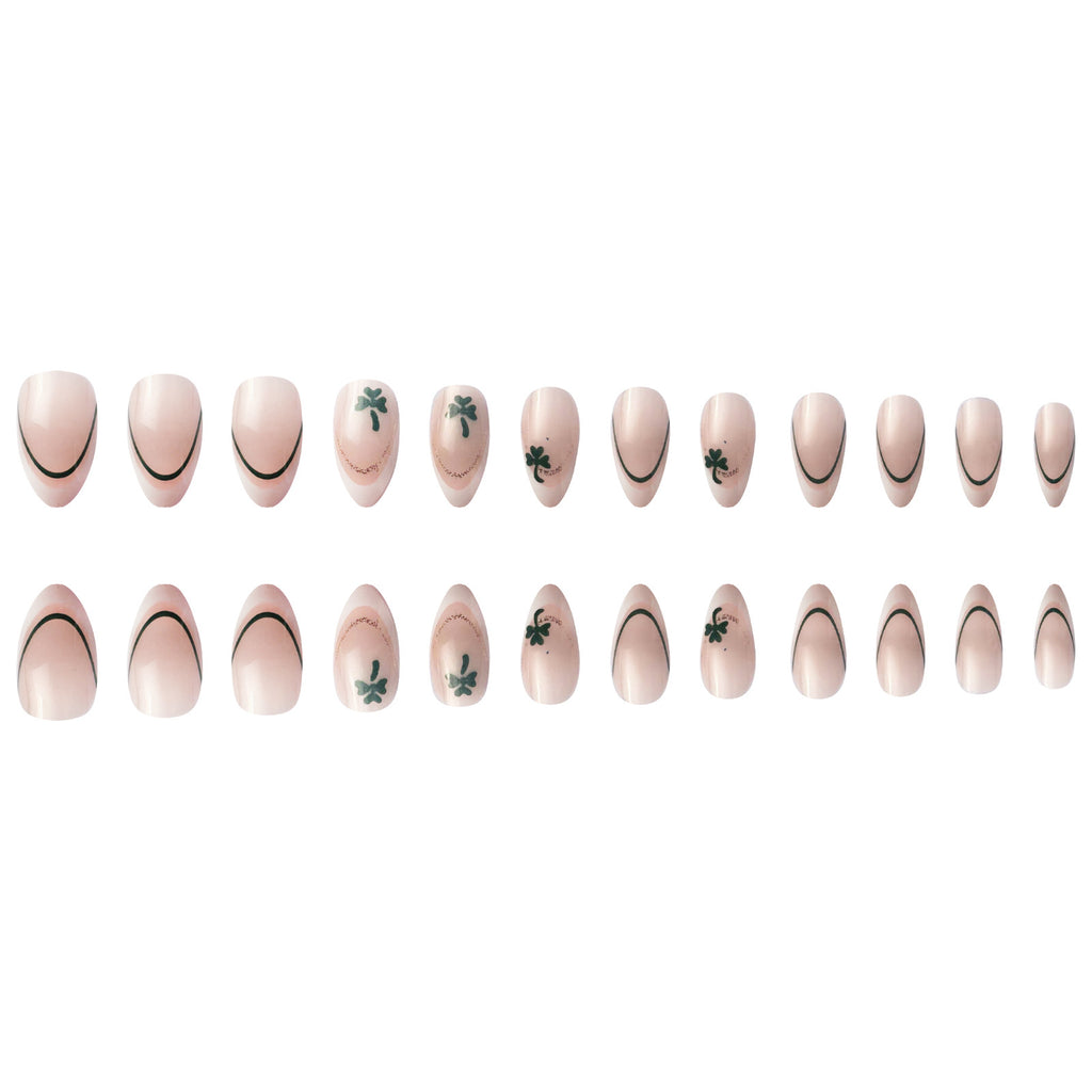 24pcs Short White Almond St. Patrick's Day clover Nails