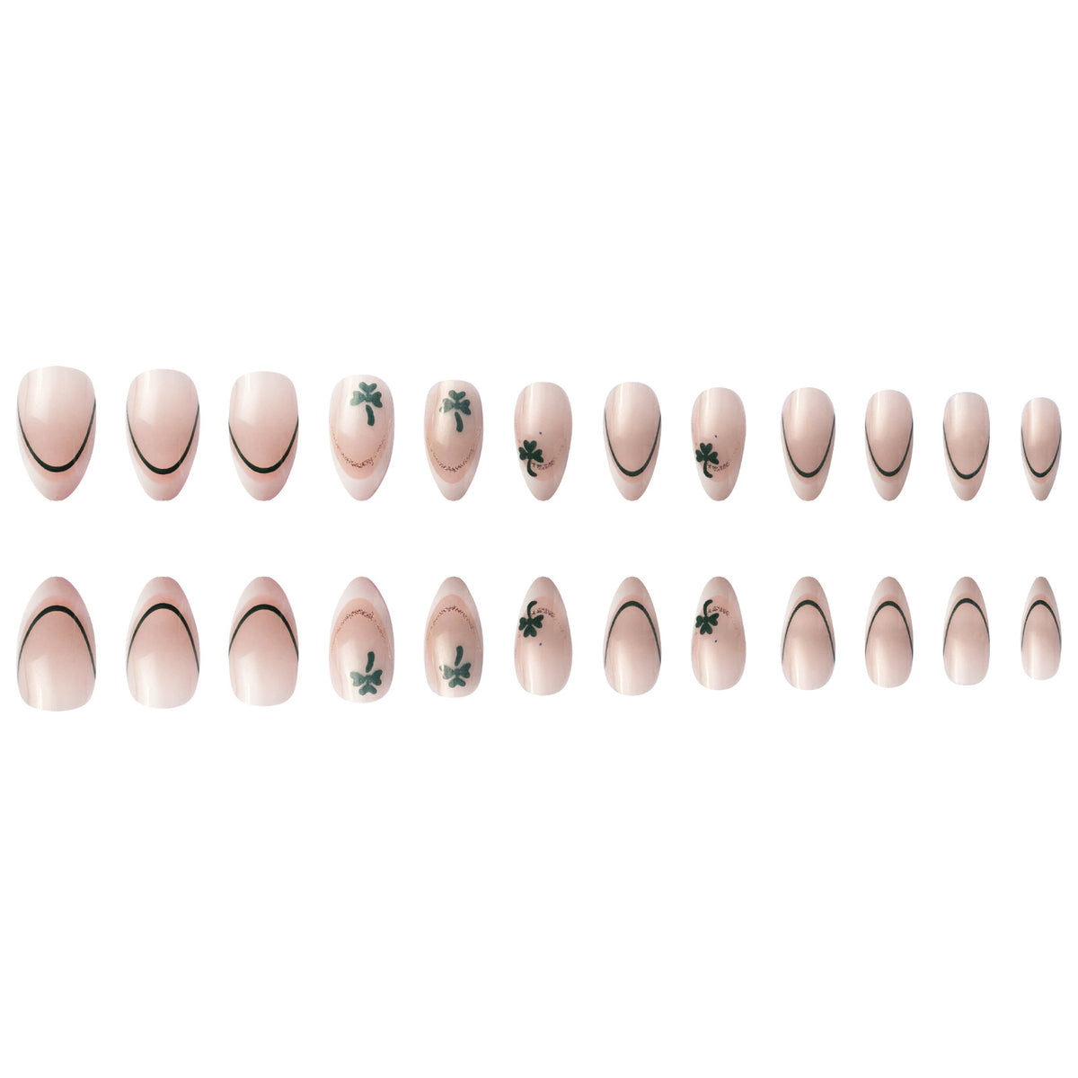 24pcs Short White Almond St. Patrick's Day clover Nails