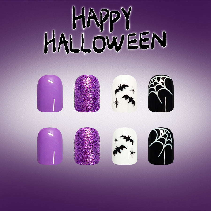24pcs Short Square Halloween purple nails