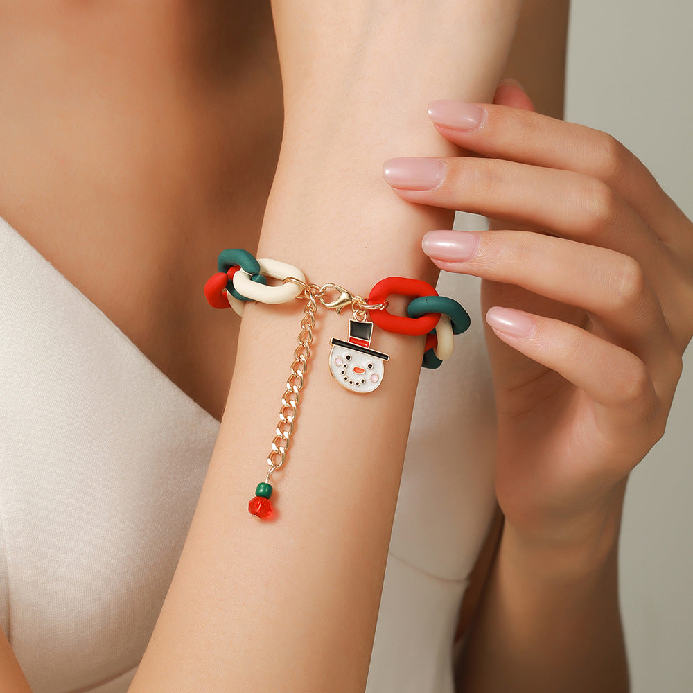 Christmas bracelet - red and green acrylic bracelet with snowflake bells - gift decoration for Christmas
