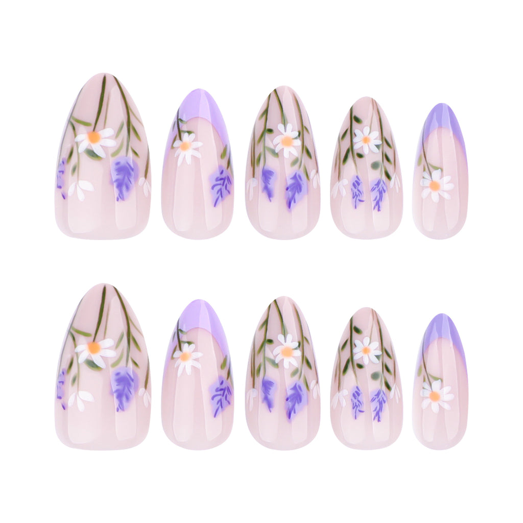 Purple phoenix-tailed flower nails
