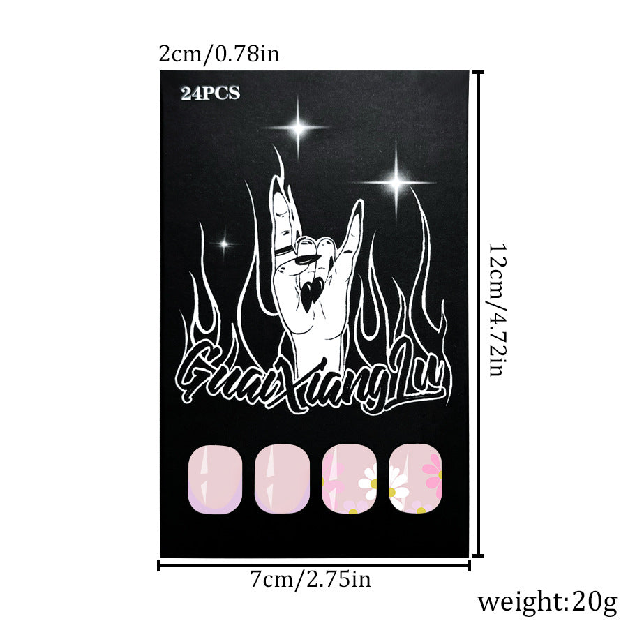 24pcs Short Oval sleeves light Purple French flowers Nails