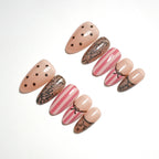 30pcs Black Lace Polka dot Stripe Almond Nails