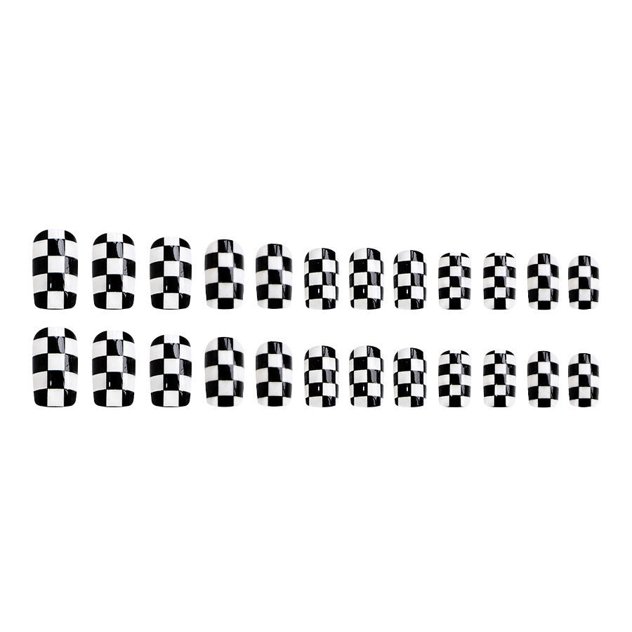24pcs Short Square black-white striped Nails
