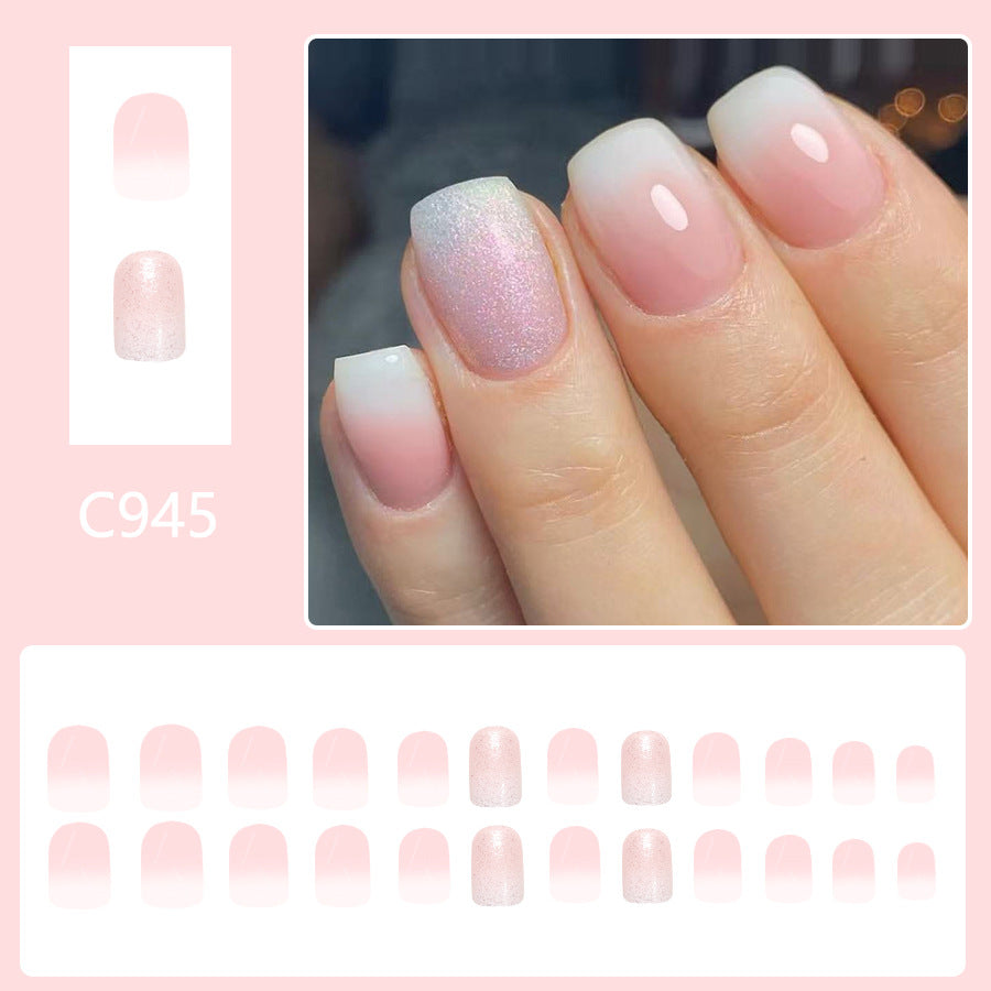 24pcs Short Glossy Square with Gradient color glitter nails