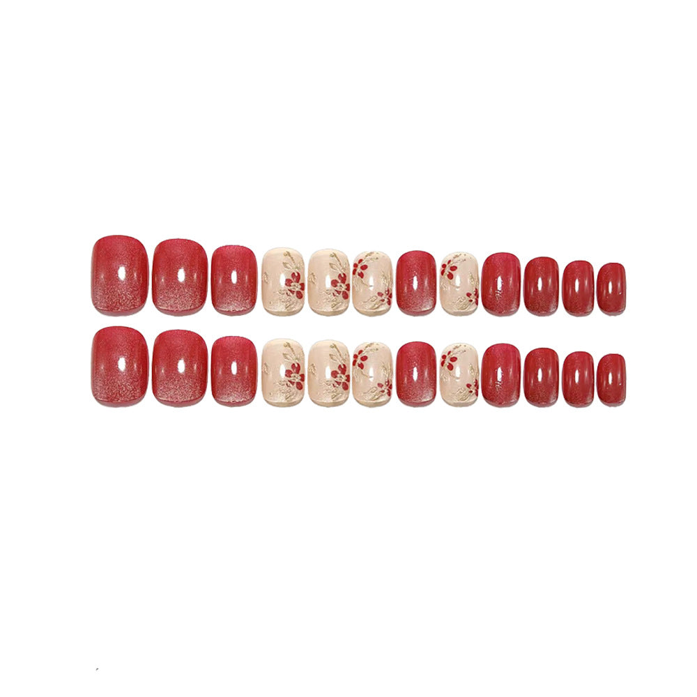 Gilded cat-eye wine red nails