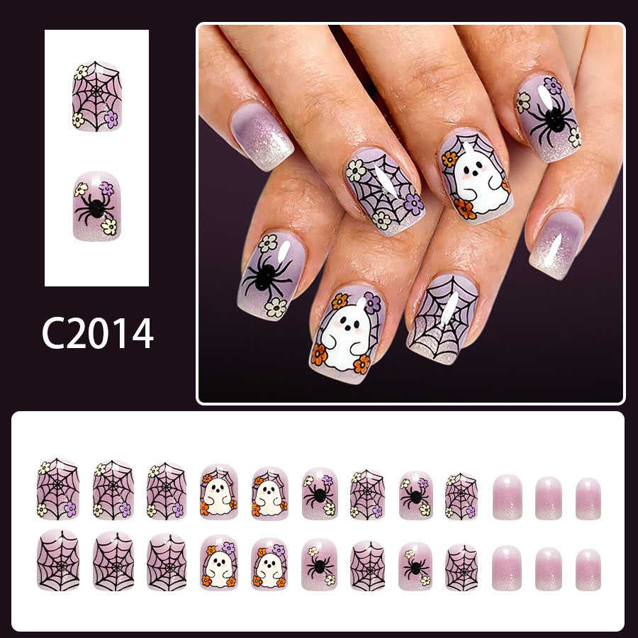 24pcs Short Square purple Halloween Spider Nails