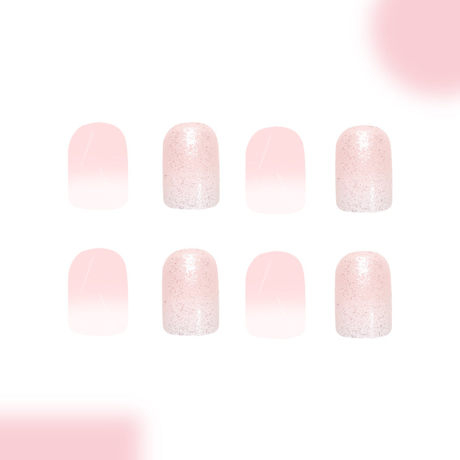 24pcs Short Glossy Square with Gradient color glitter nails