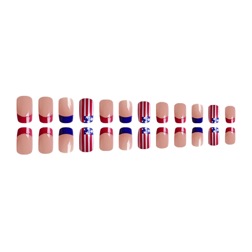 24pcs American Flag Independence Day Stripes Long Nails