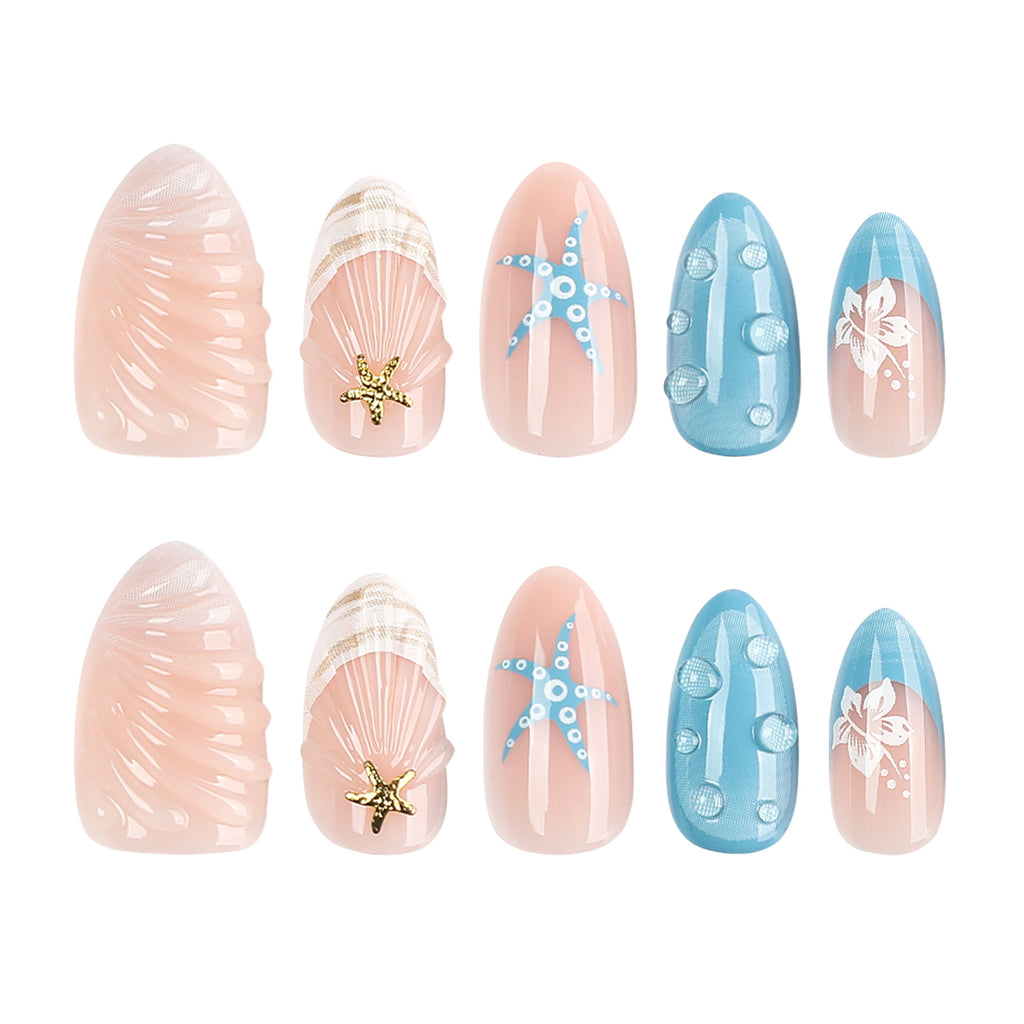 Short Almond blue vacation nails