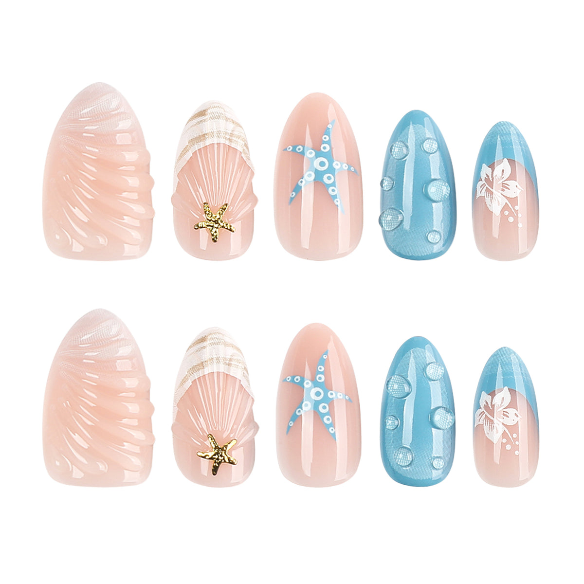 Short Almond blue vacation nails