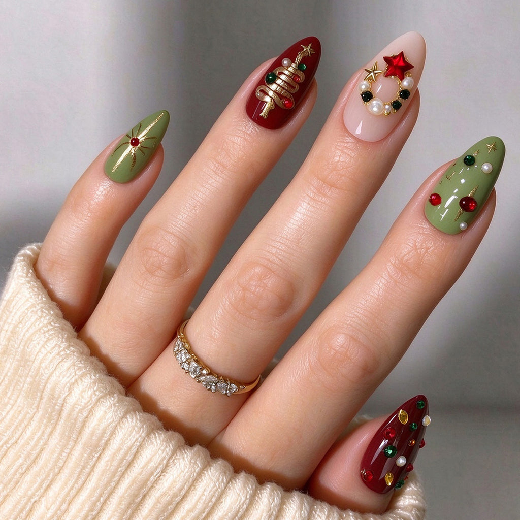Diamond Christmas tree nails