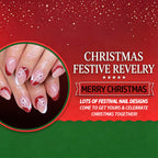 24pcs Short Oval French Snowflake Glitter Christmas nails