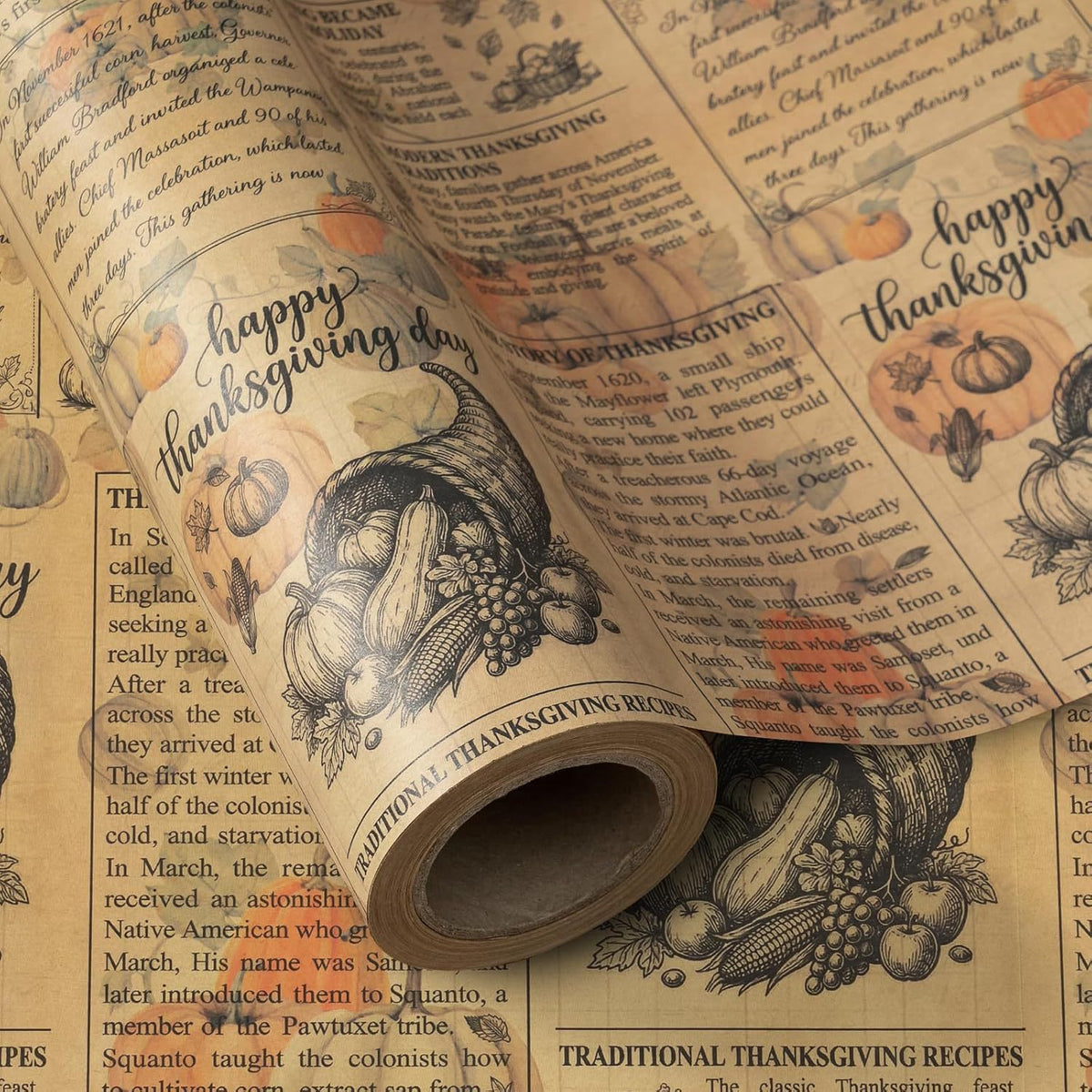 Glitter Foil Fall Pumpkin Wrapping Paper Roll Autumn Harvest Floral Pumpkin Gift Wrap for Thanksgiving