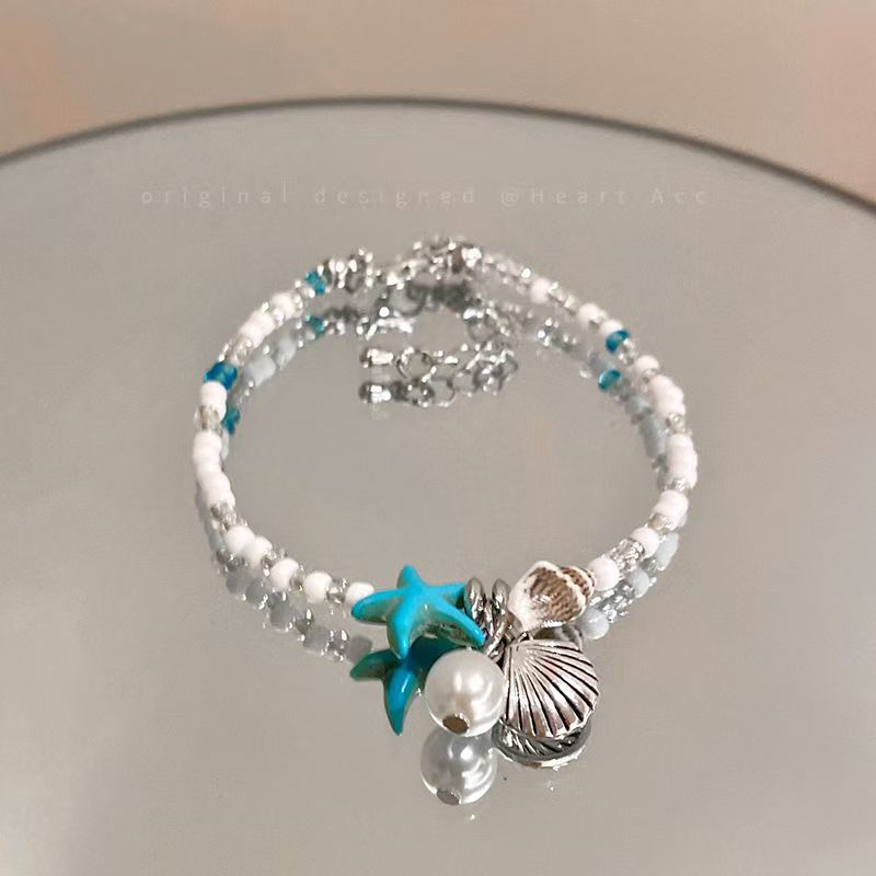 Beach vacation natural style starfish and shell bracelet