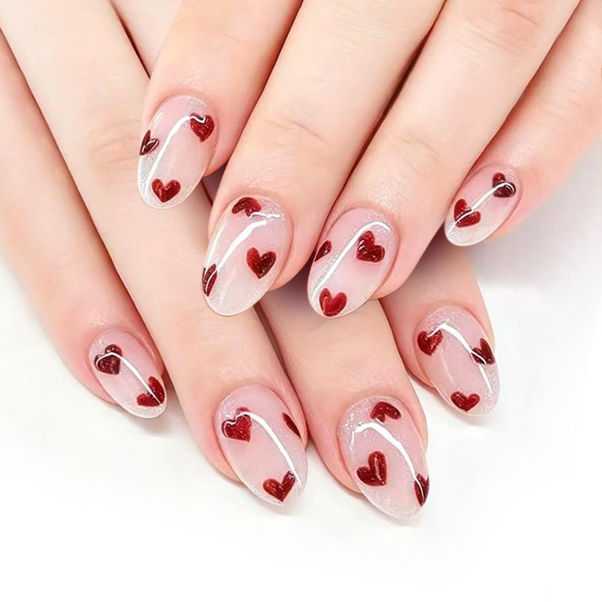 Milky white heart-shaped nails