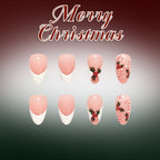 24pcs Short Almond-white French candy Christmas Nails