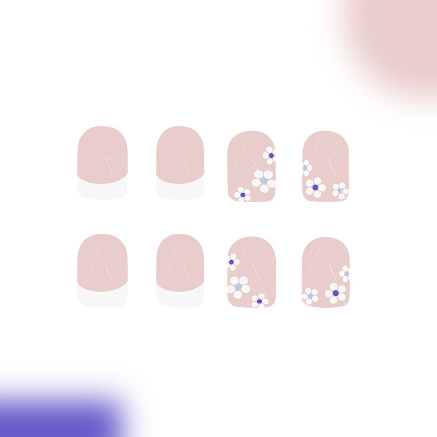 24pcs Short square French-style cute flowers