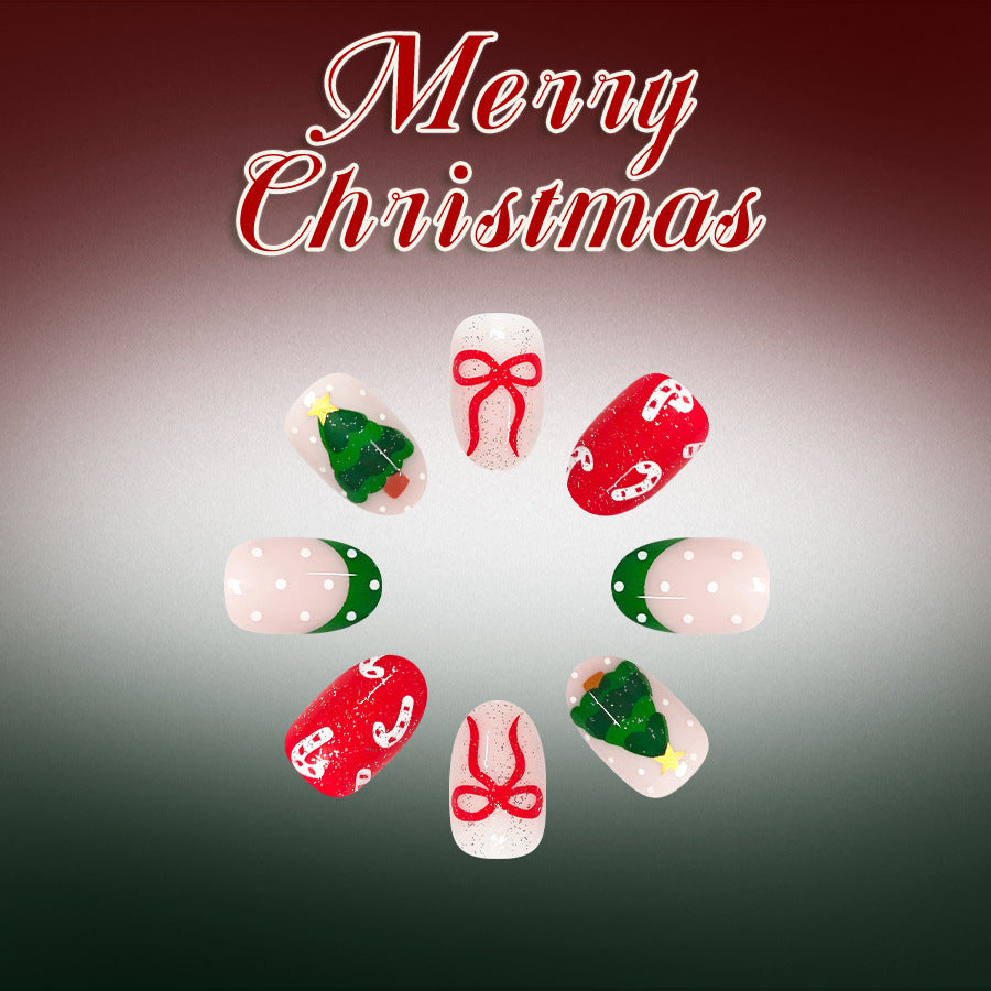 Bow Christmas tree nails