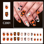 24pcs Short French Oval Orange Halloween Pumpkin Nails