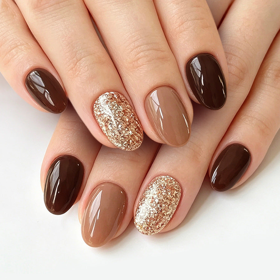 Sparkling powder milk tea nails