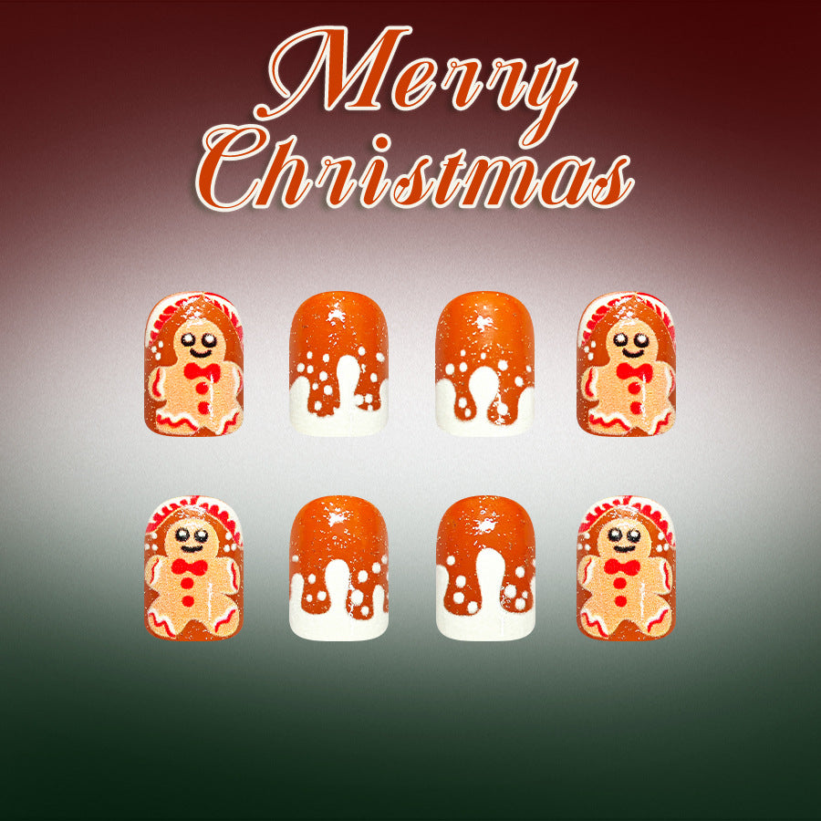 Short French Square Gingerbread Brownish Christmas nails