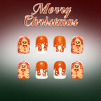 Short French Square Gingerbread Brownish Christmas nails