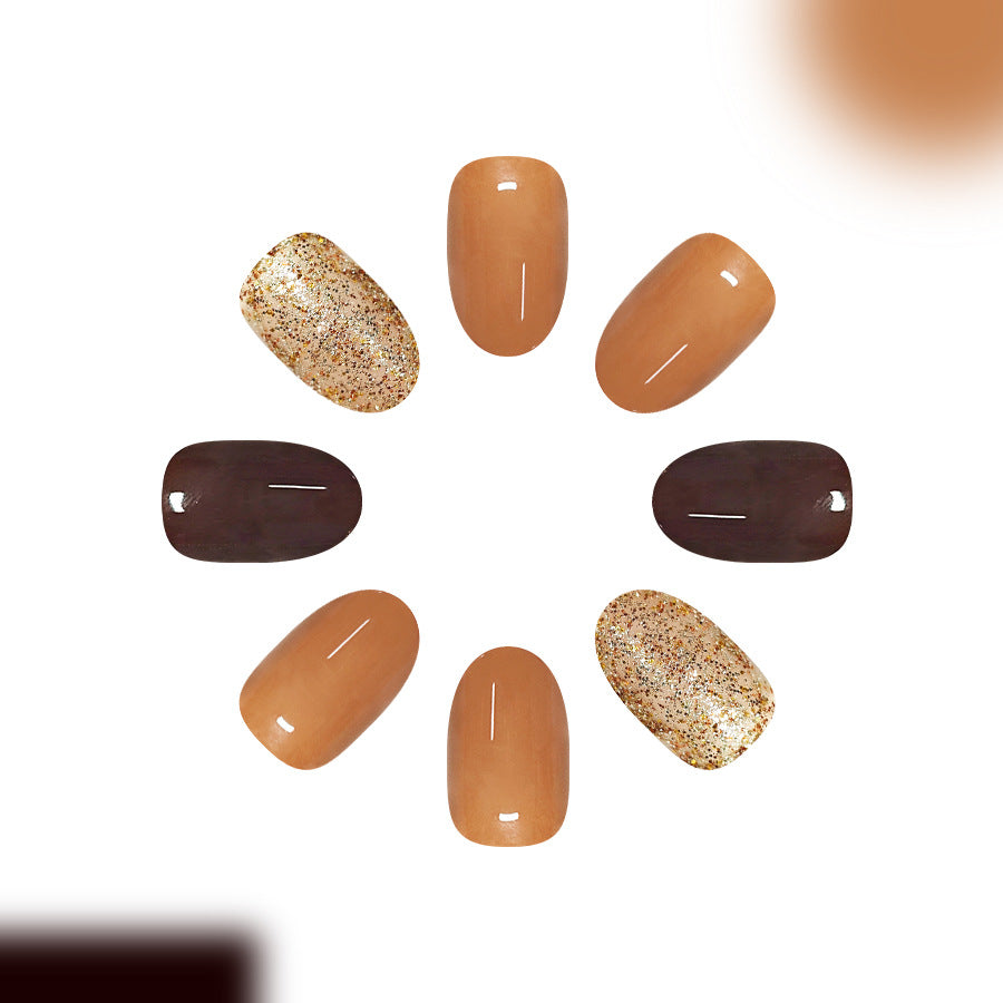 Sparkling powder milk tea nails