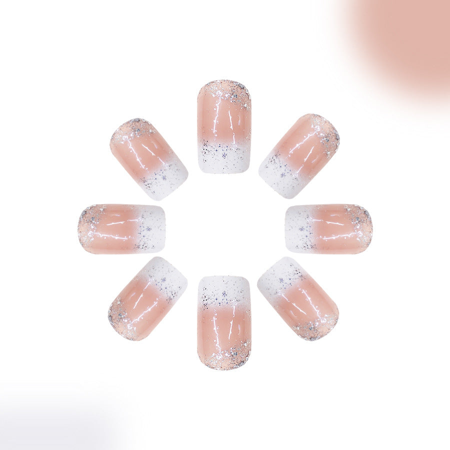 24pcs Medium glossy white edge French manicure