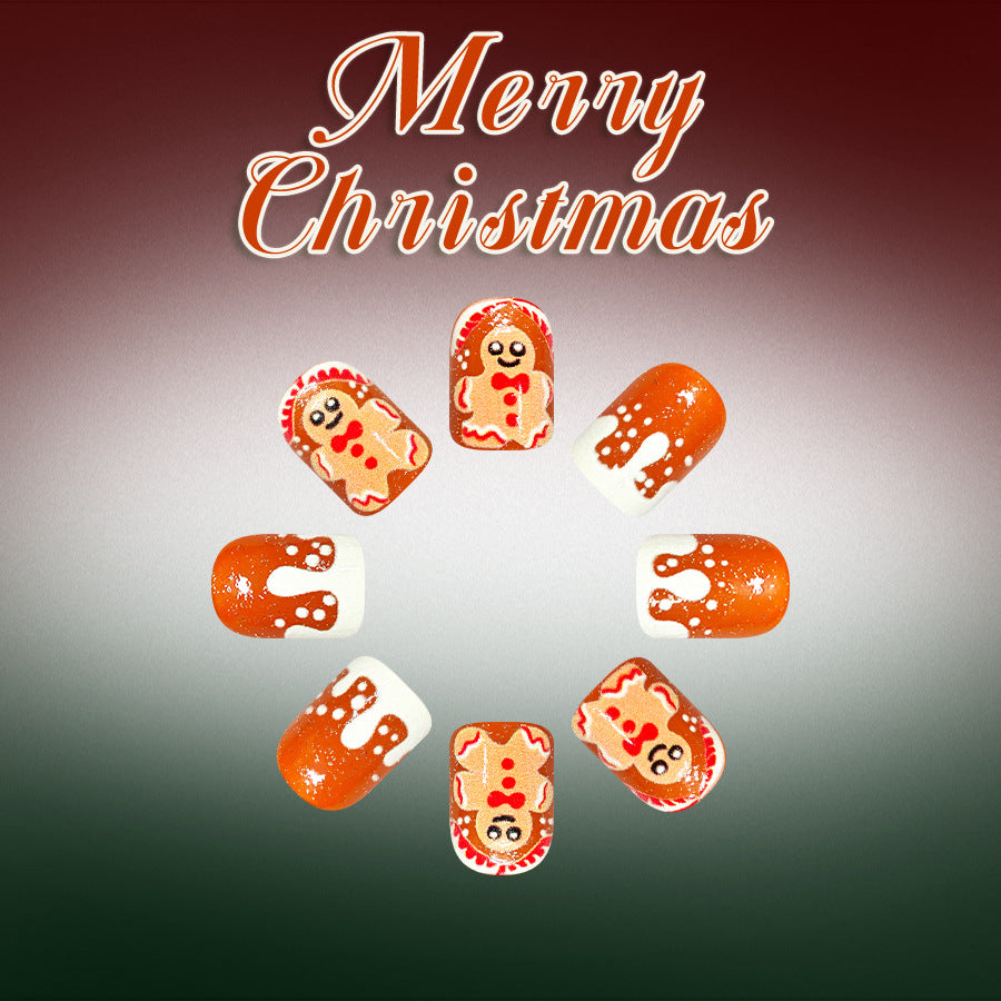 Short French Square Gingerbread Brownish Christmas nails