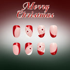 24pcs Short Oval French Snowflake Glitter Christmas nails